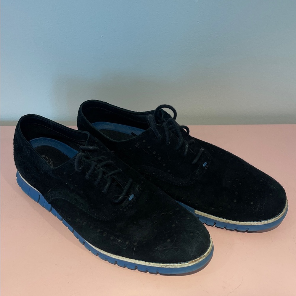 Cole Haan  Zero Grand Men's Black Suede Shoes with Blue Sole | 11 Men